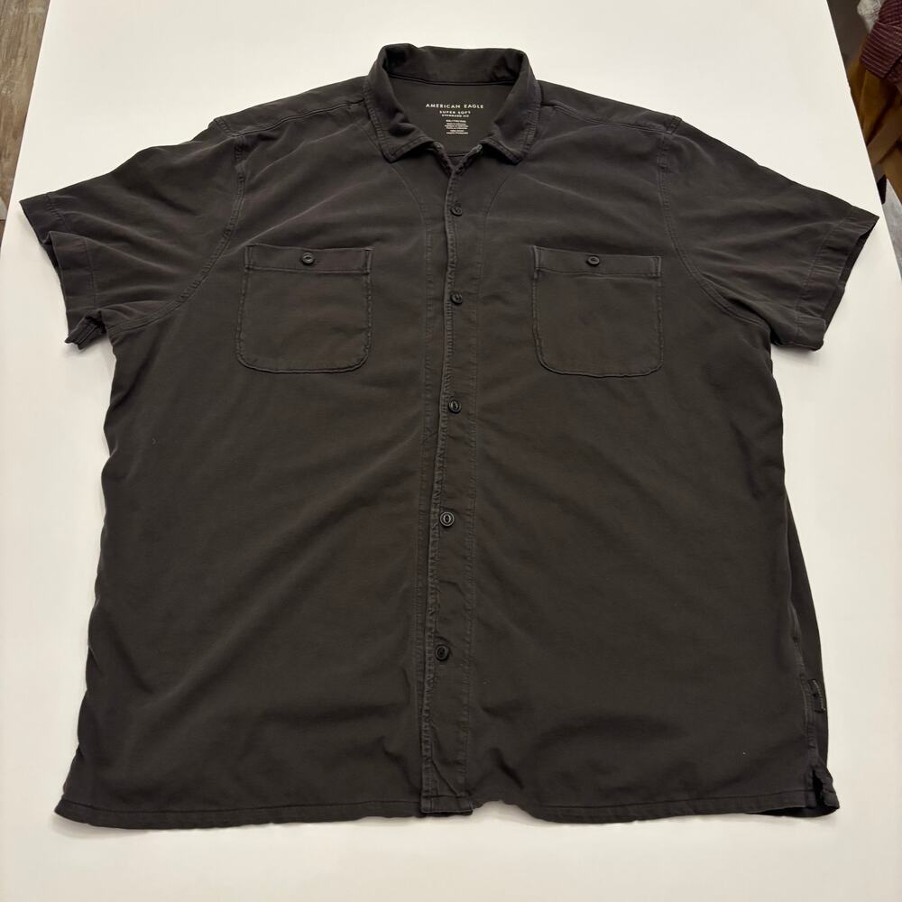 American Eagle Super Soft Shirt Men's XXL Black Short Sleeve Button Up